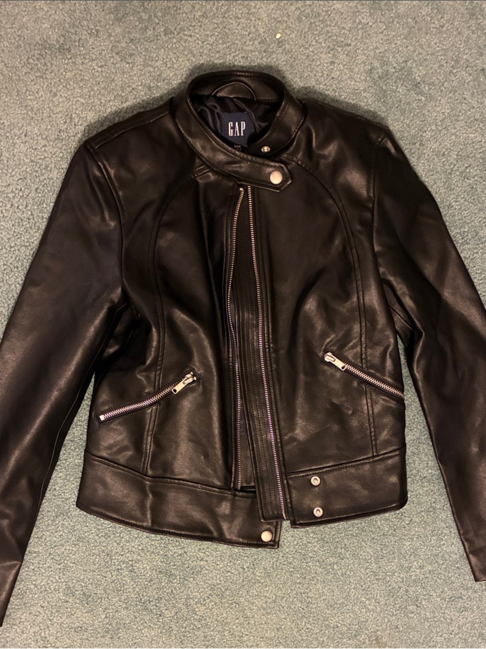GAP Black Faux Leather Moto Jacket with Silver Hardware